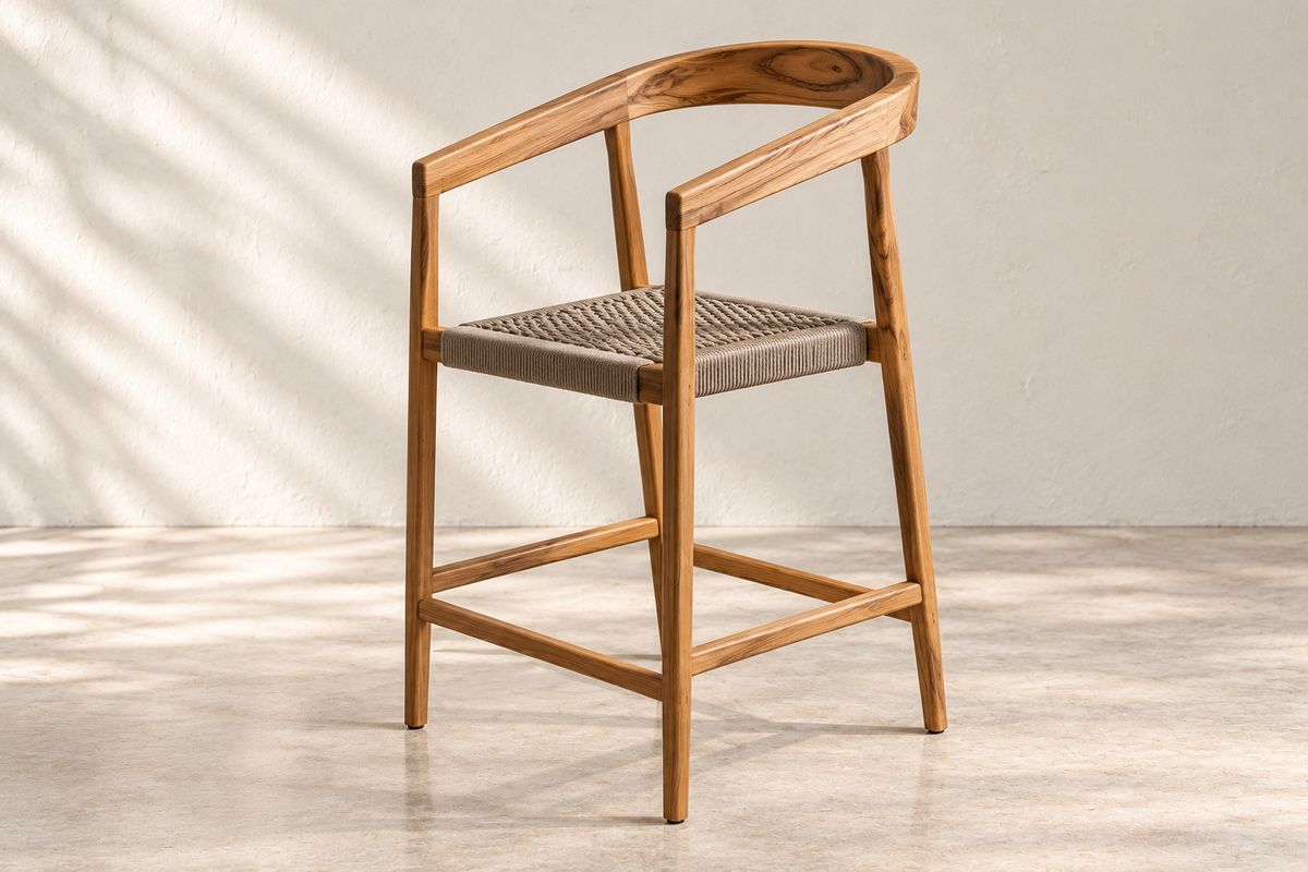 Periquera de teca con asiento tejido