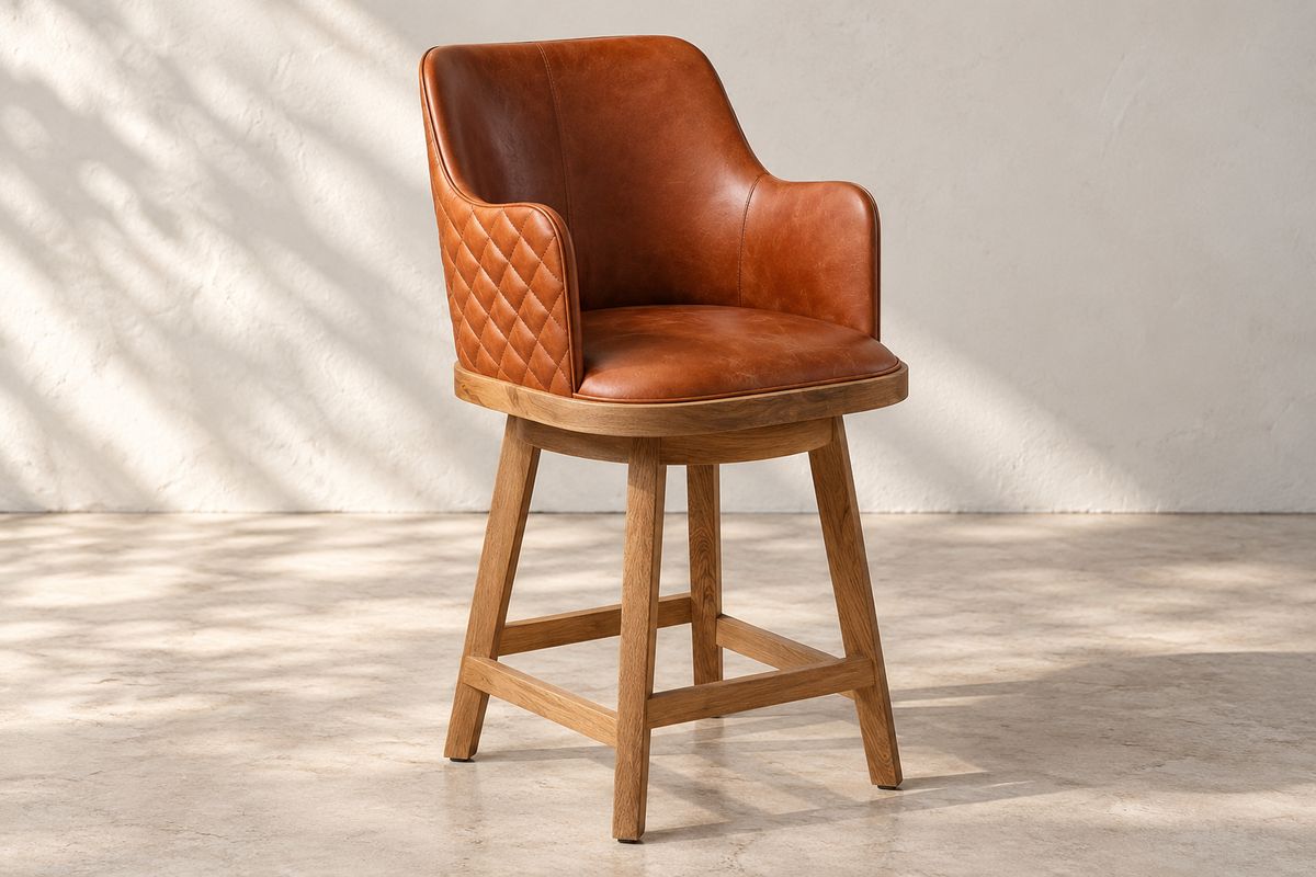 Silla de bar de cuero y roble