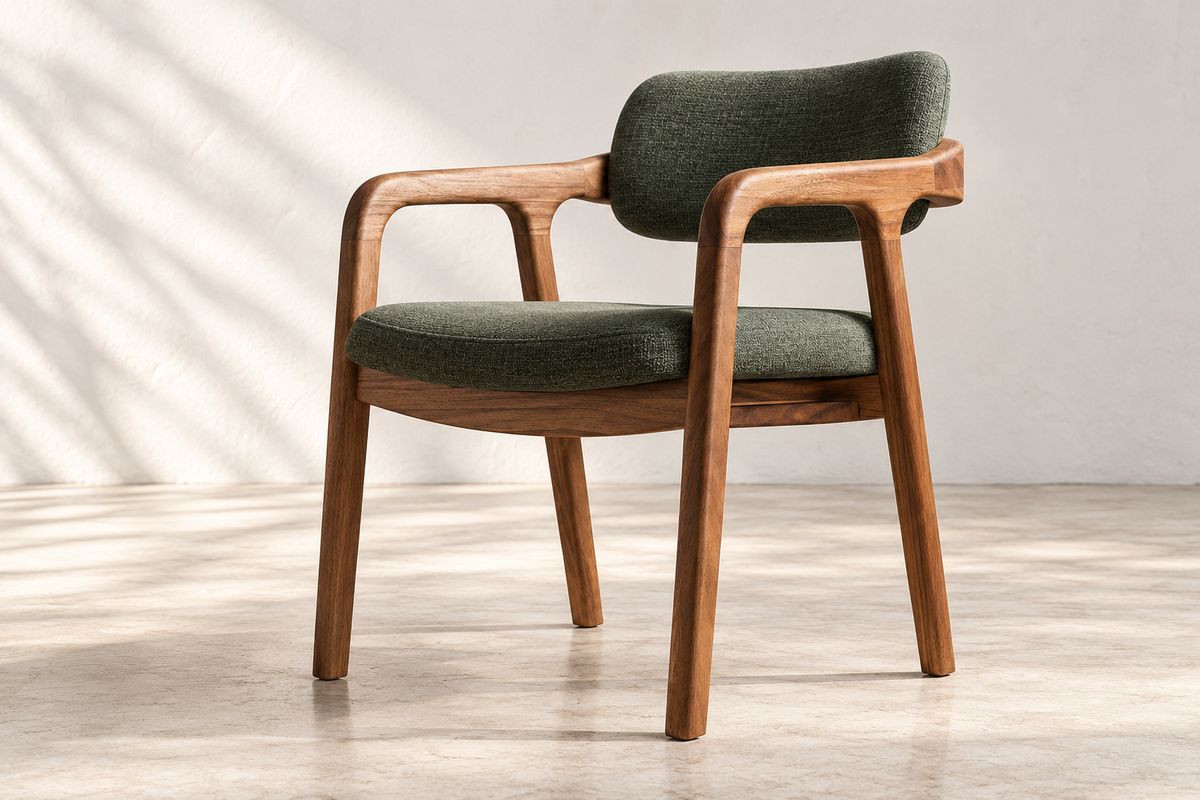 Silla de parota tapizada en tela verde